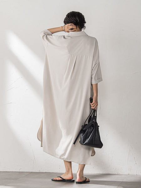 【WEB限定】スキッパーチュニックワンピース≪洗濯機で洗える≫