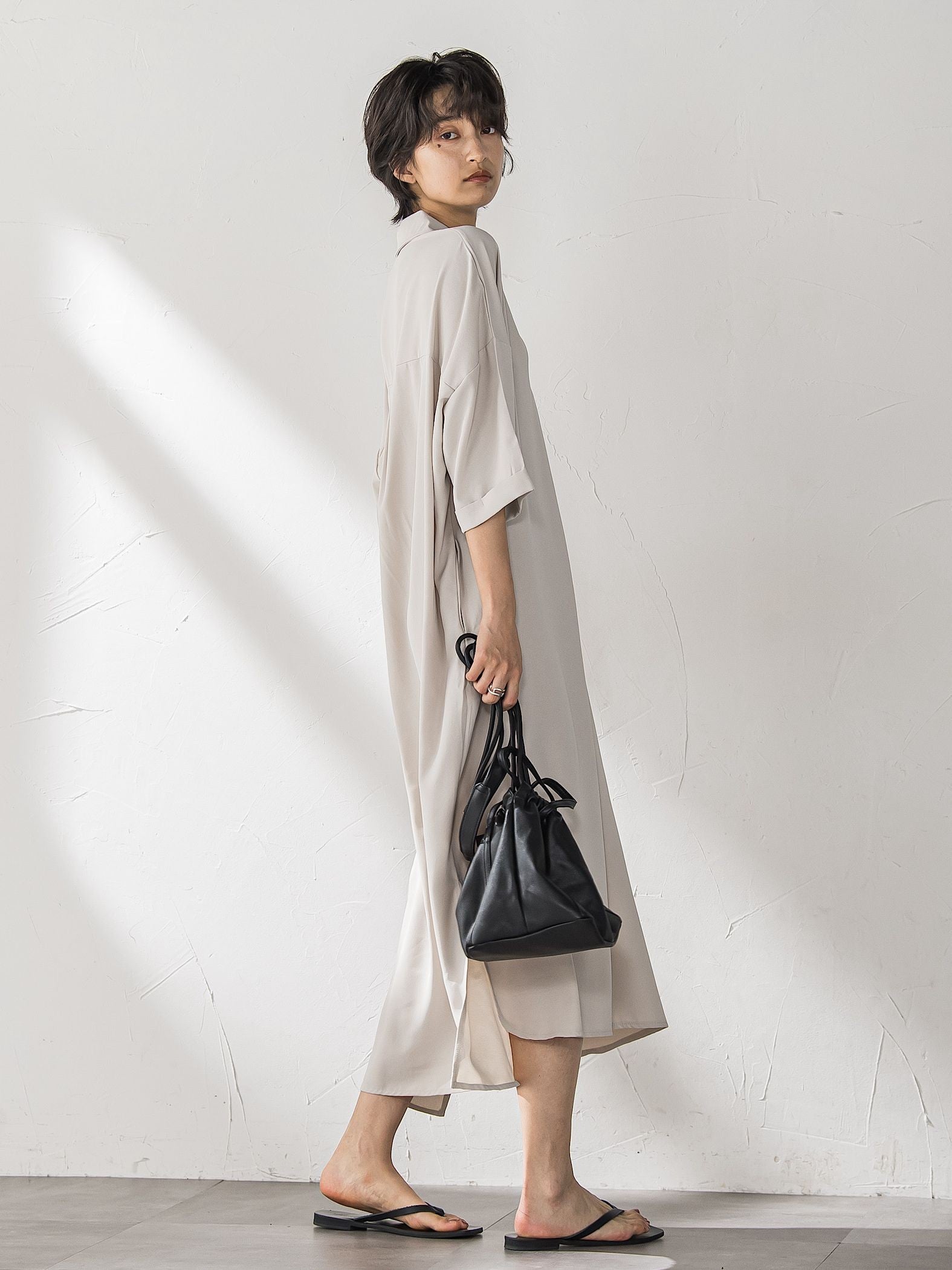 【WEB限定】スキッパーチュニックワンピース≪洗濯機で洗える≫