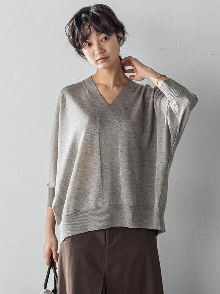 LEVITAシアーVネックドルマンニットプルオーバー≪手洗い可能≫