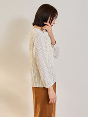 ライトデシンドットフリルネックブラウス