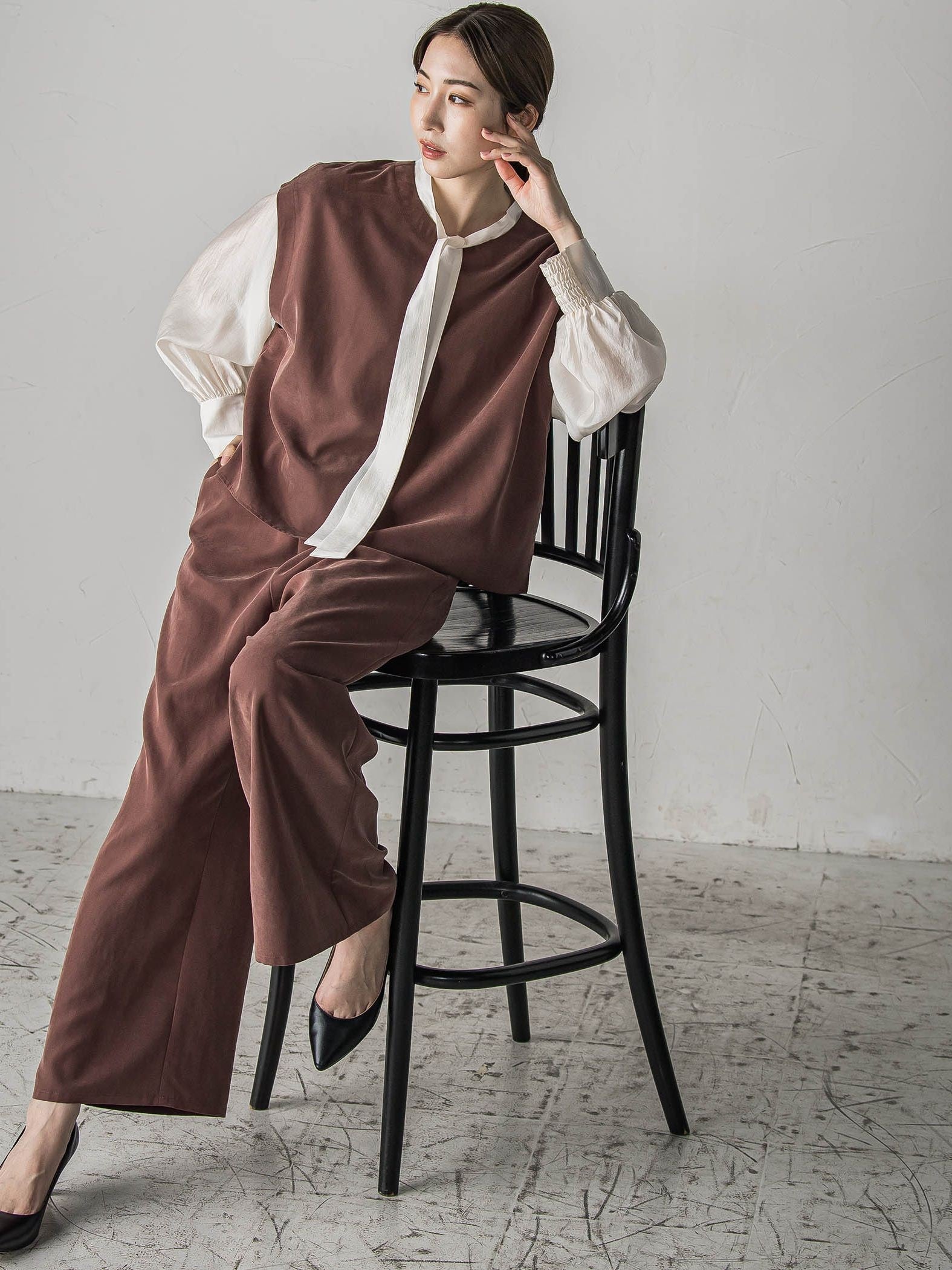 【biyori】”しっとりやわらかな風合い”ピーチポプリンリブパンツ≪洗濯機で洗える≫