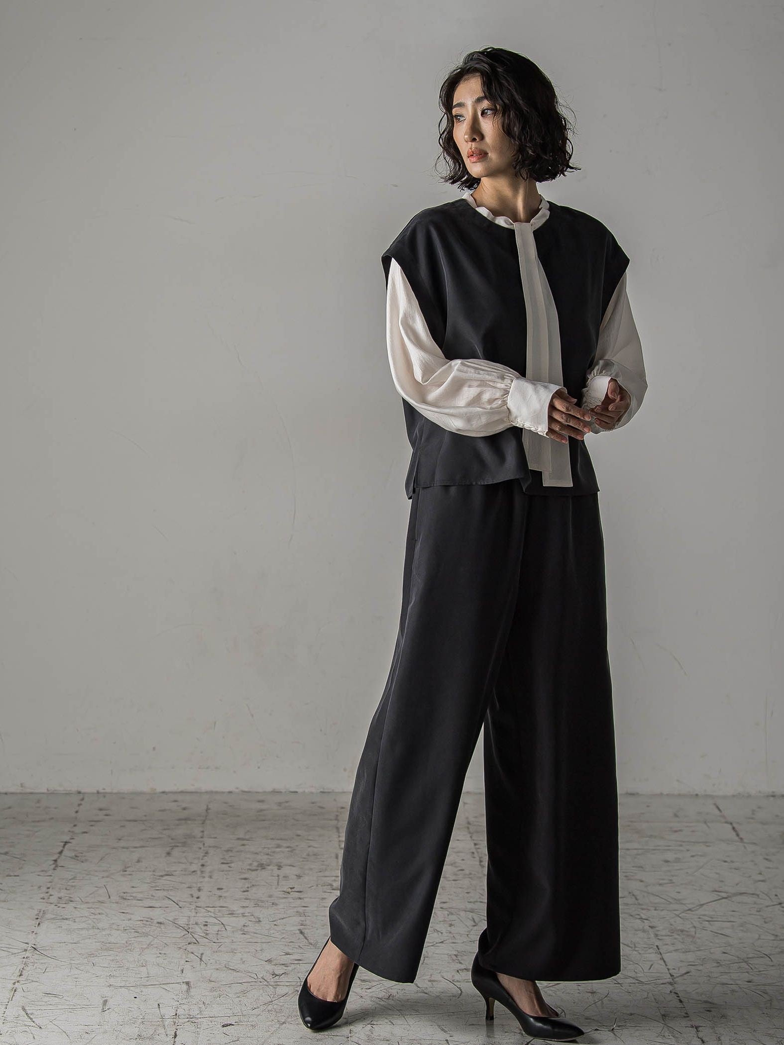 【biyori】”しっとりやわらかな風合い”ピーチポプリンリブパンツ≪洗濯機で洗える≫