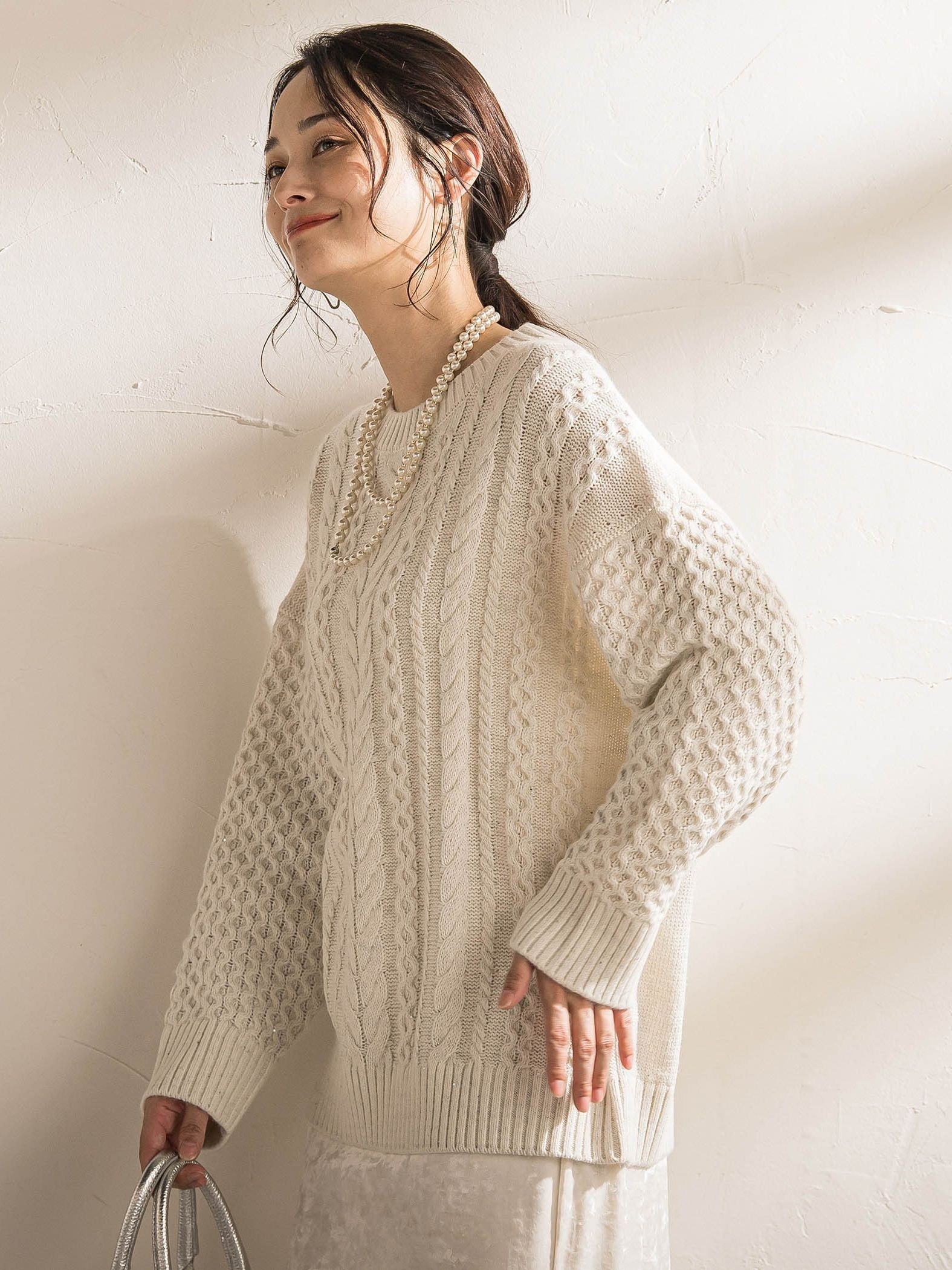 【WEB限定】ケーブル柄編みニット≪洗える≫