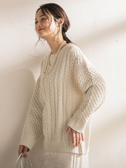 【WEB限定】ケーブル柄編みニット≪洗える≫