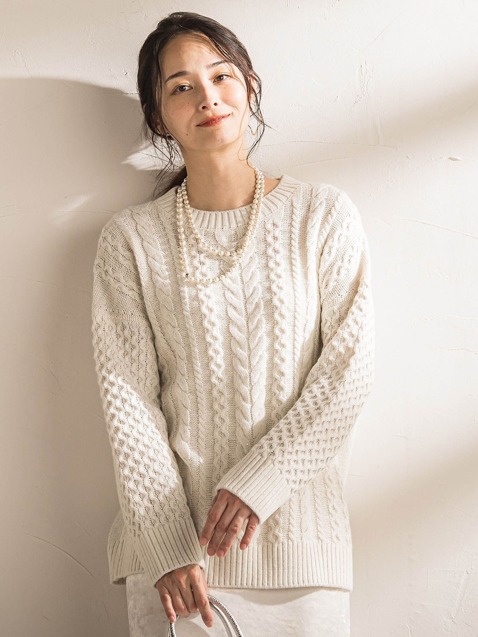 【WEB限定】ケーブル柄編みニット≪洗える≫