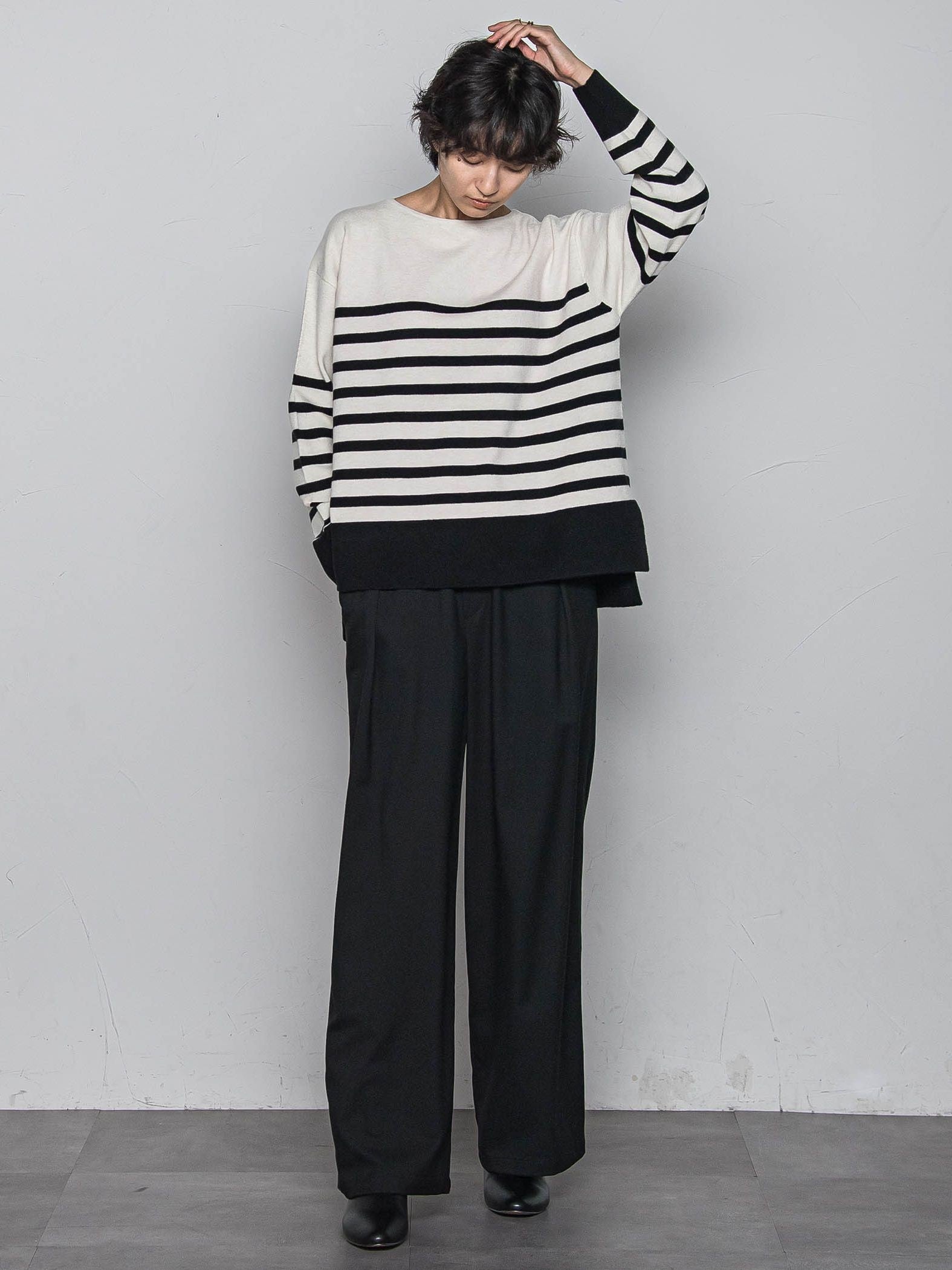 【ふわもち】ボーダーニット≪洗濯機で洗える≫