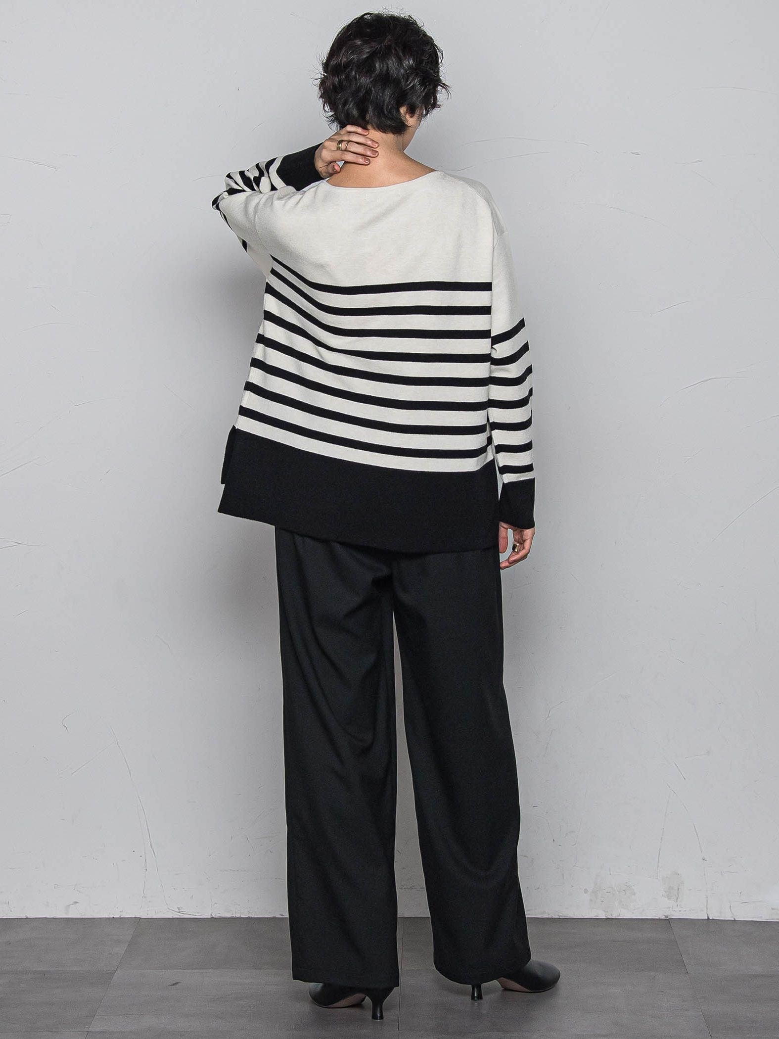 【ふわもち】ボーダーニット≪洗濯機で洗える≫