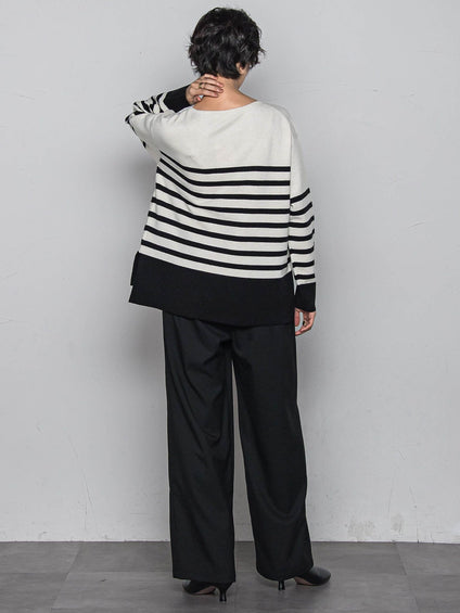 【ふわもち】ボーダーニット≪洗濯機で洗える≫