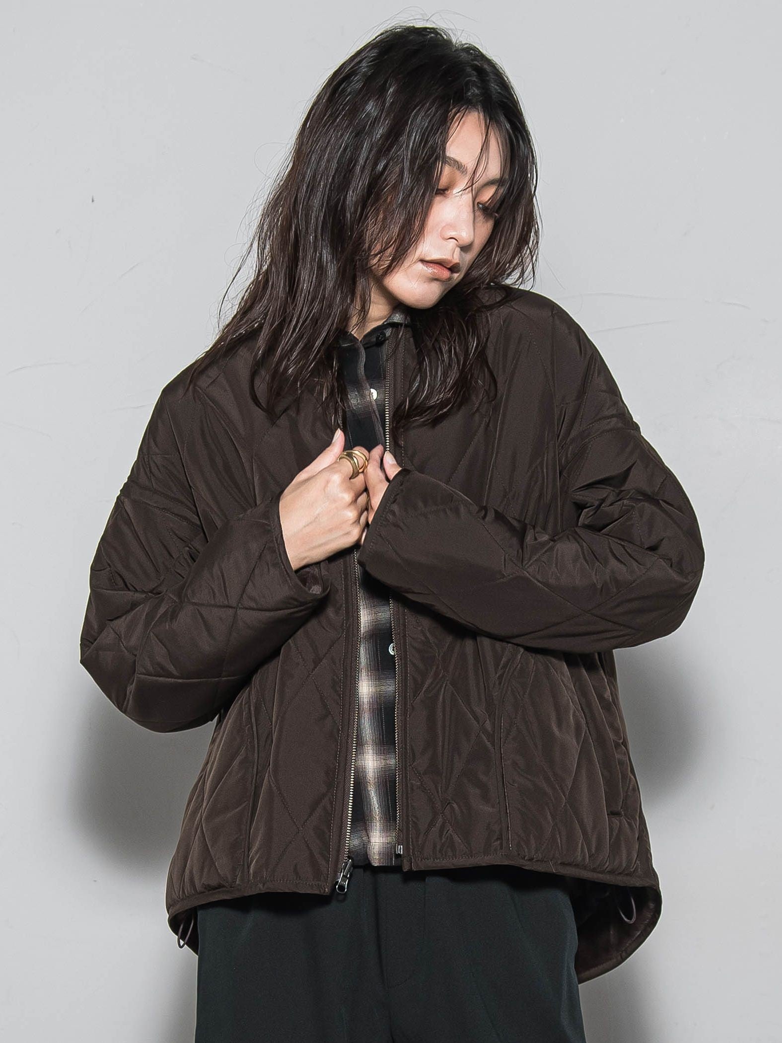 キルティング×フェイクファーリバーシブルブルゾン