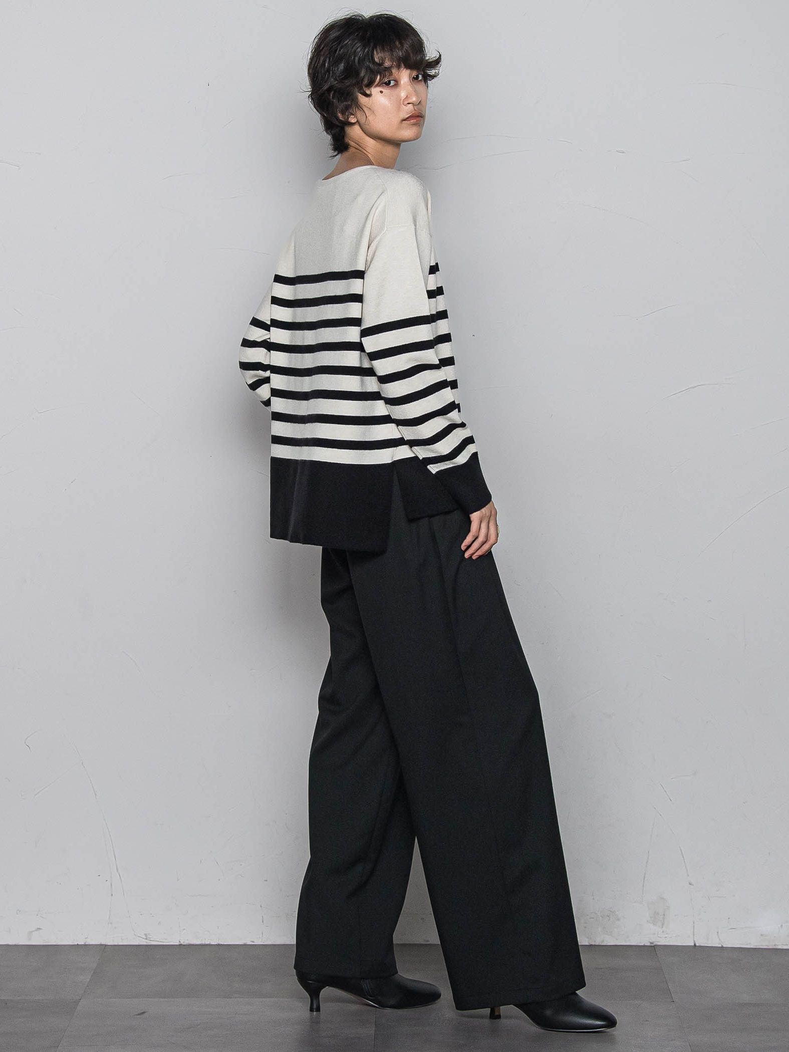 【ふわもち】ボーダーニット≪洗濯機で洗える≫