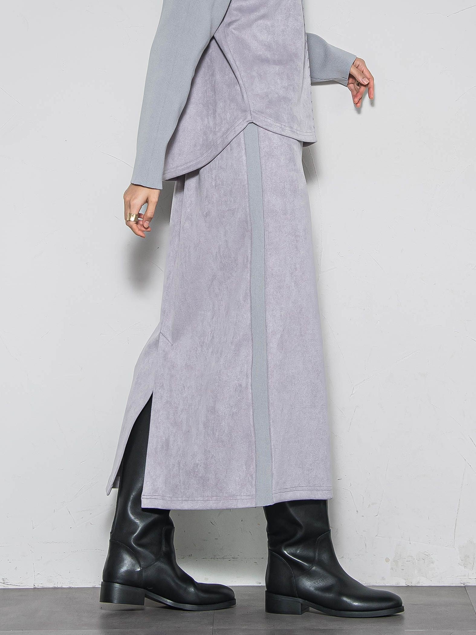 【新色追加】スウェード調×ニットスカートセットアップ≪手洗い可能≫