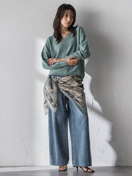 デニムワイドパンツ≪洗濯機で洗える≫