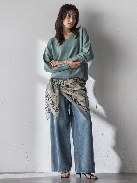 デニムワイドパンツ≪洗濯機で洗える≫