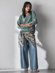 デニムワイドパンツ≪洗濯機で洗える≫