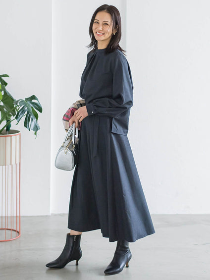 ウールブレンドストレッチフレアスカート≪セットアップ対応/手洗い可能≫