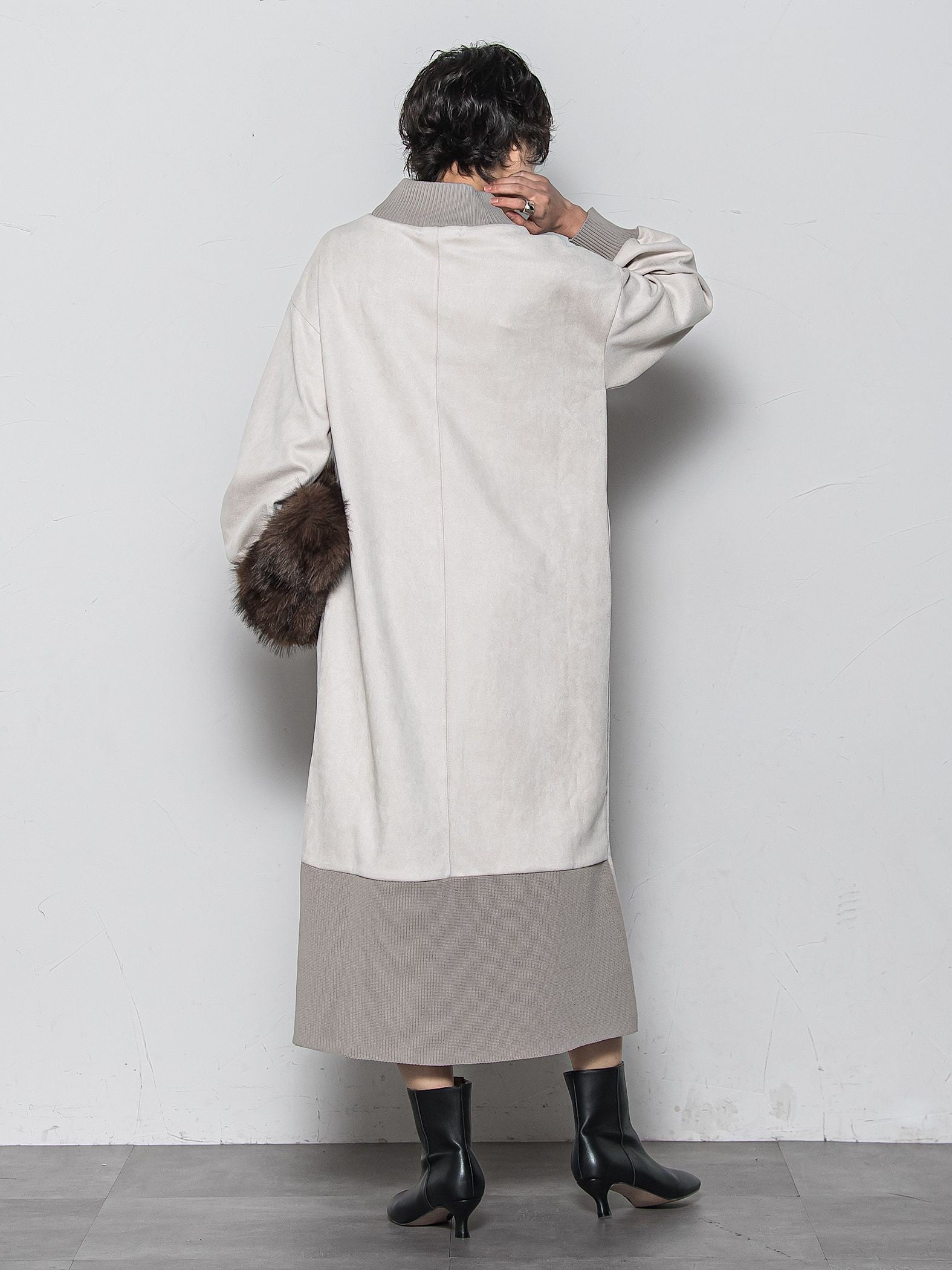 【WEB限定】スウェード×リブモックネックワンピース≪手洗い可能≫