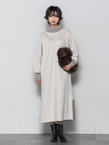 【WEB限定】スウェード×リブモックネックワンピース≪手洗い可能≫