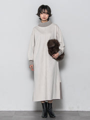 【WEB限定】スウェード×リブモックネックワンピース≪手洗い可能≫