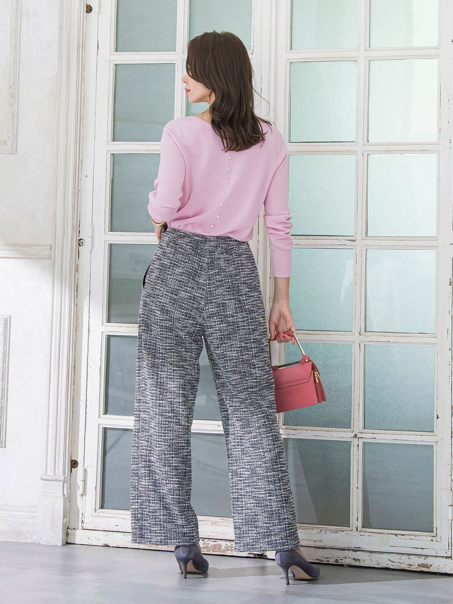 ツイードラメワイドパンツ