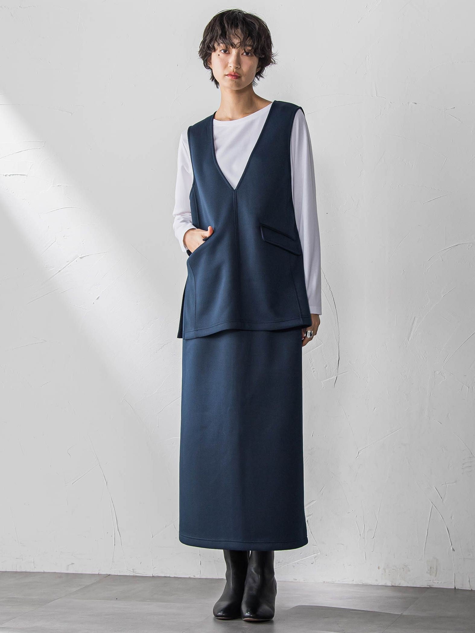 軽量ボンディング3ピーススカートセットアップ≪洗濯機で洗える≫