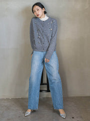 ビジュー刺繍カーディガン≪手洗い可能≫