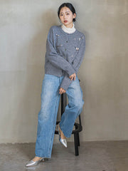 ビジュー刺繍カーディガン≪手洗い可能≫