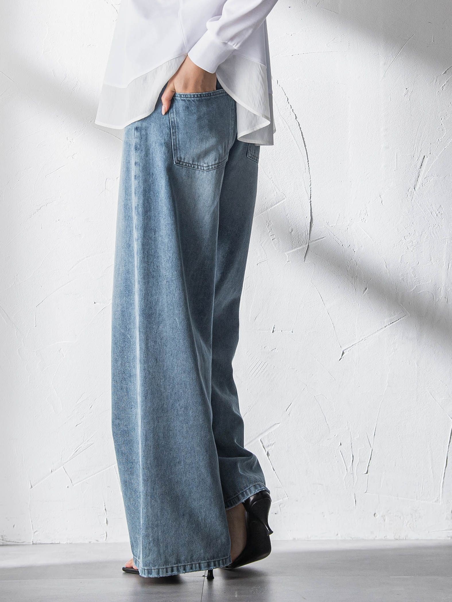 デニムワイドパンツ≪洗濯機で洗える≫