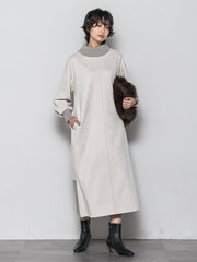 【WEB限定】スウェード×リブモックネックワンピース≪手洗い可能≫