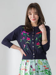 【KEITA KAWASAKI × Viaggio Bluコラボ】リリー刺繍カーディガン