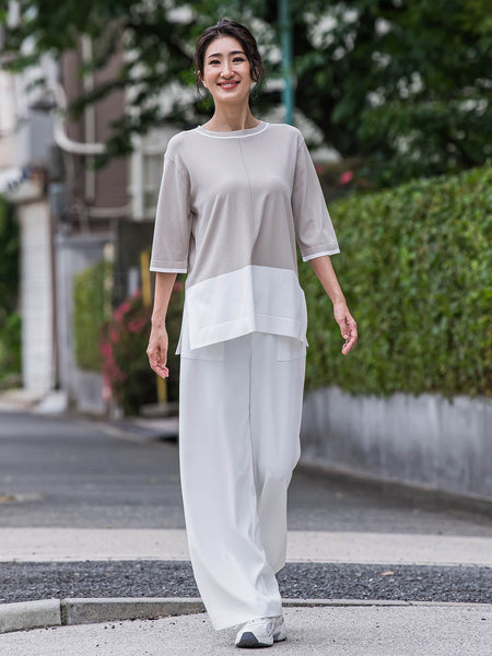 【大きいサイズ】Tシャツ風ニットプルオーバー≪手洗い可能≫