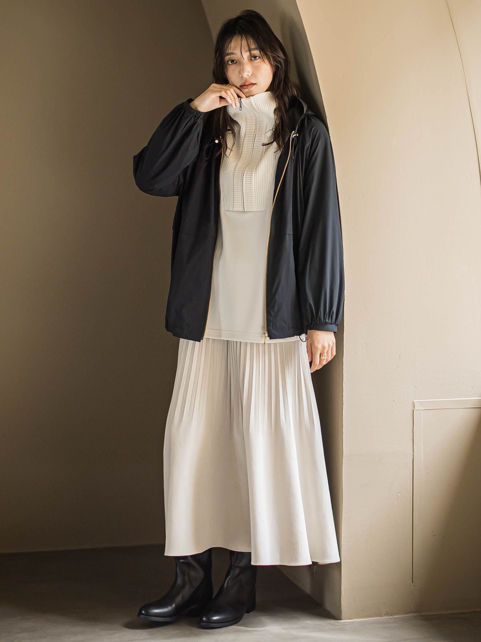 ストレッチタフタフーディブルゾン