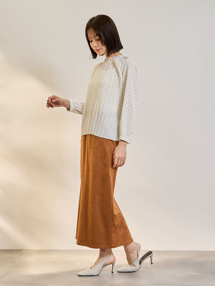 ライトデシンドットフリルネックブラウス