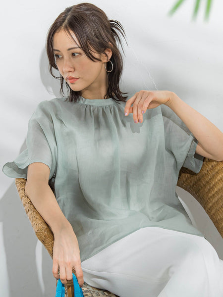 【WEB限定】ラミーギャザーブラウス≪洗濯機で洗える≫