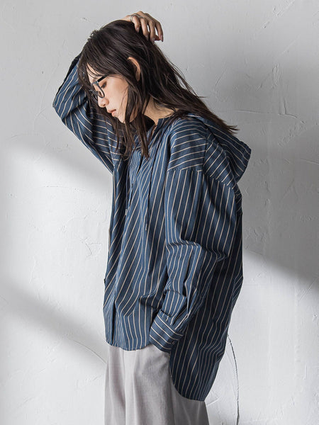 ストライプフーディオーバーシャツ≪手洗い可能≫