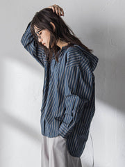 ストライプフーディオーバーシャツ≪手洗い可能≫