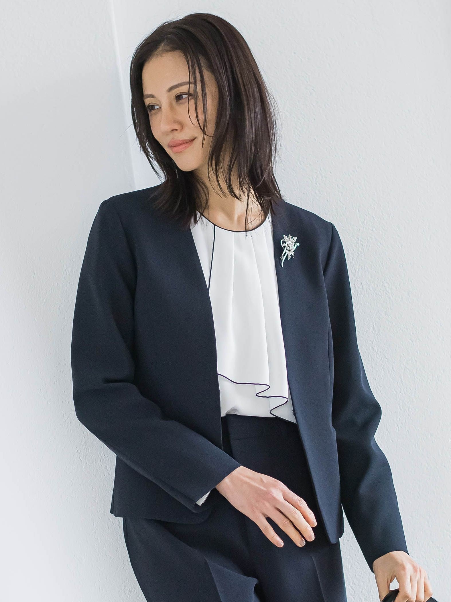 トリクシオンノーカラージャケット≪セットアップ対応/手洗い可能≫