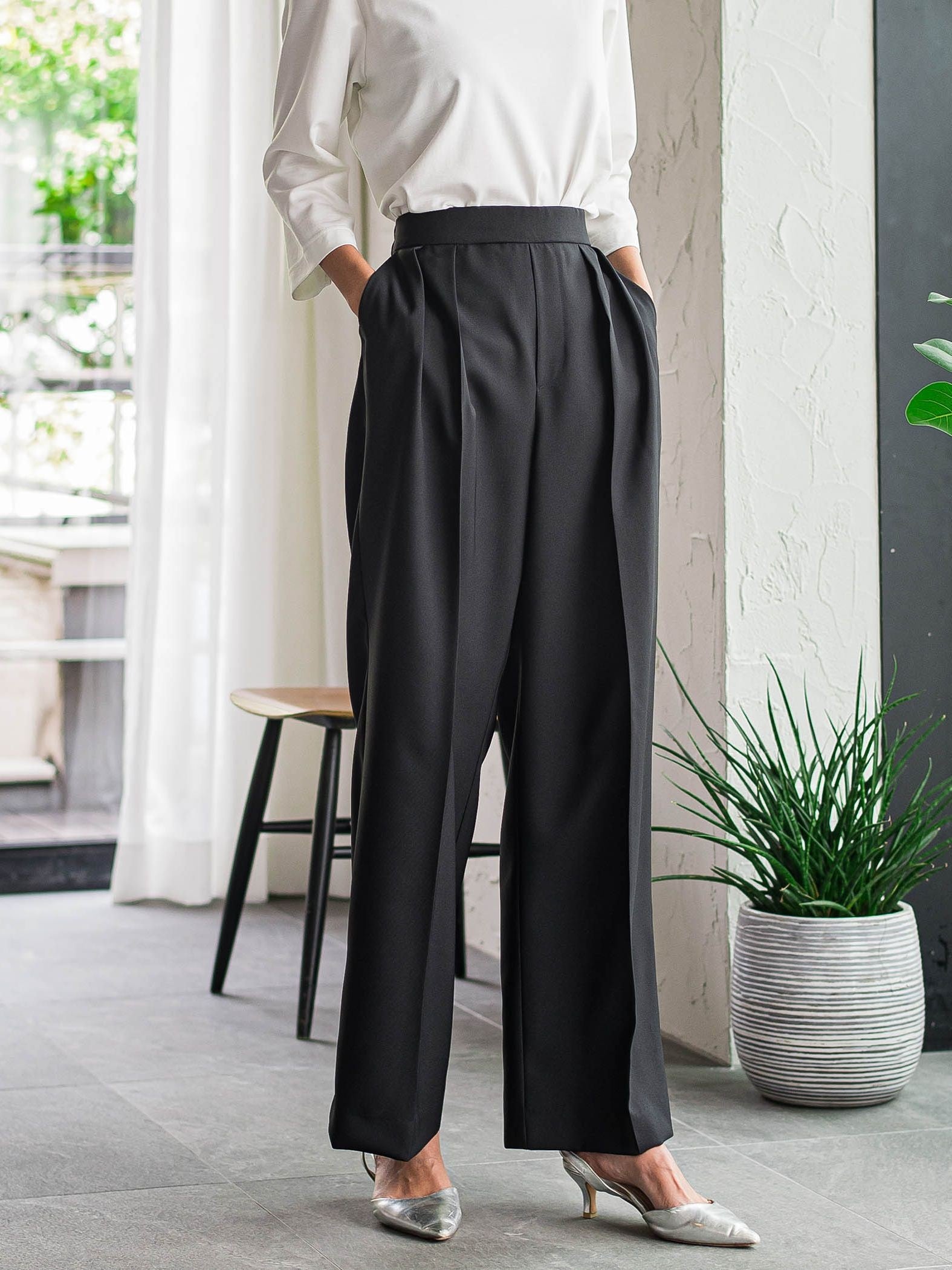 【WEB限定】タックワイドパンツ≪洗濯機で洗える≫