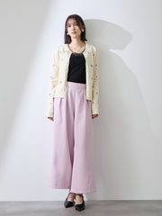 フラワー刺繍ポロニットトップス