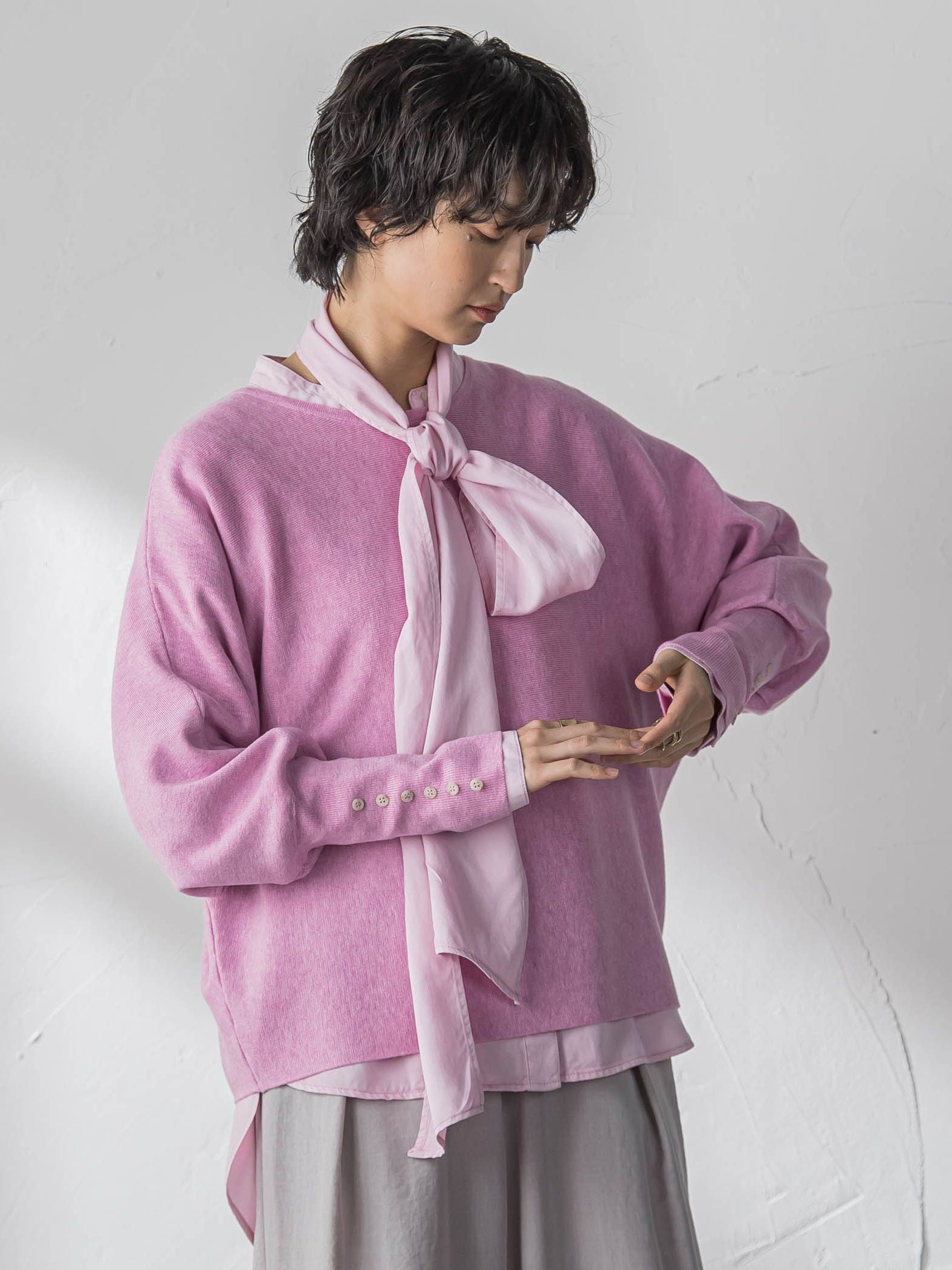 袖口ボタンドルマンニットプルオーバー≪手洗い可能≫