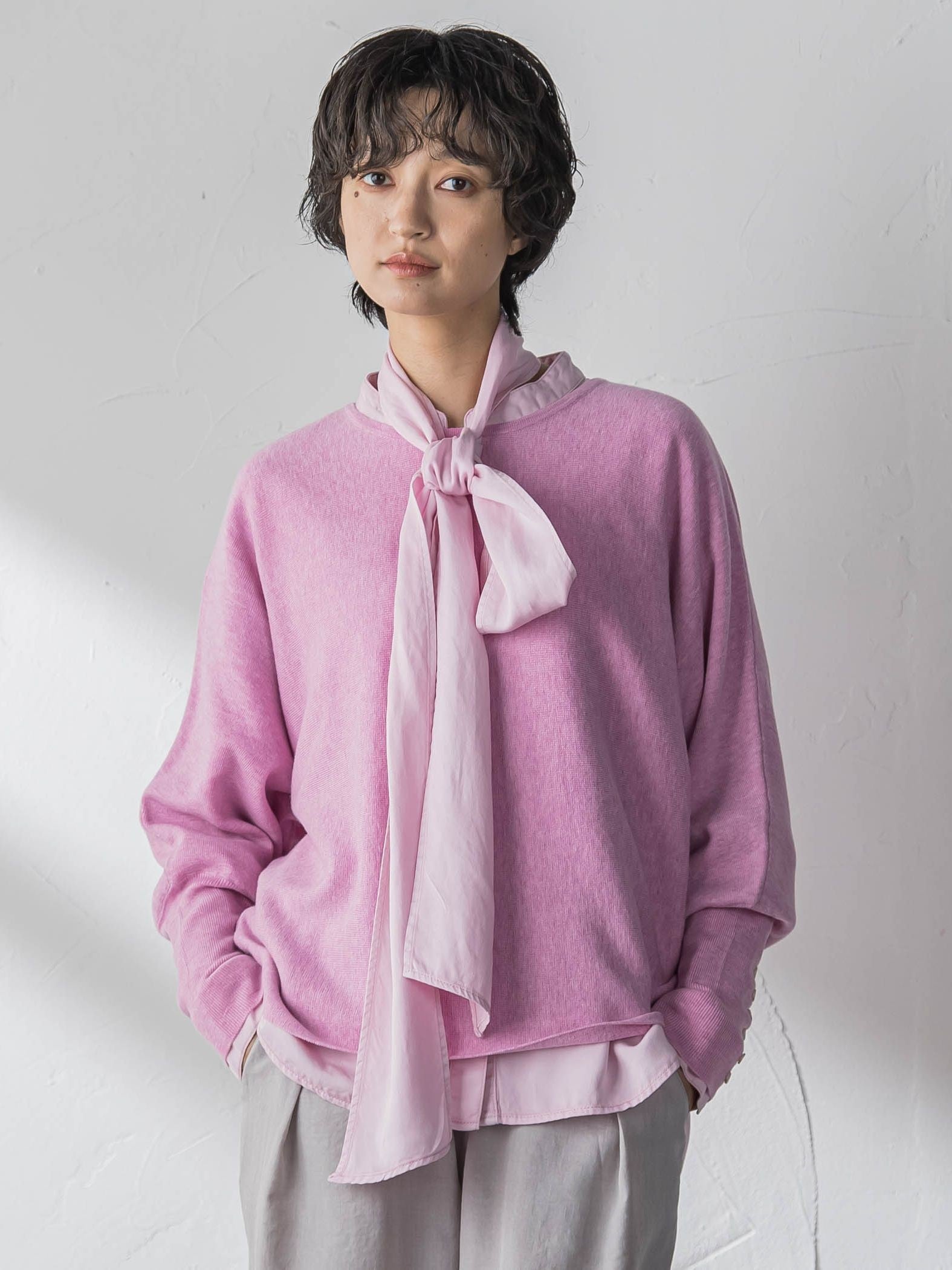 袖口ボタンドルマンニットプルオーバー≪手洗い可能≫