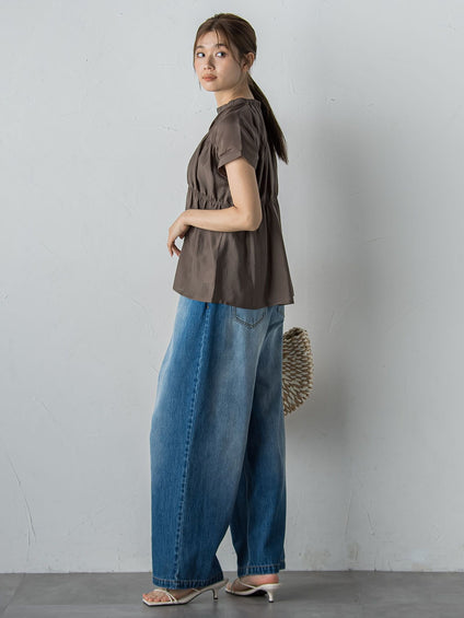 【WEB限定】シルキーシャーリングブラウス≪手洗い可能≫