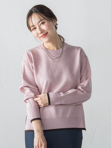 配色クルーネックニット≪洗える≫