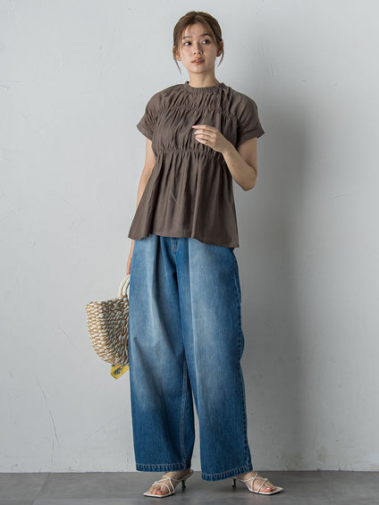 【WEB限定】シルキーシャーリングブラウス≪手洗い可能≫