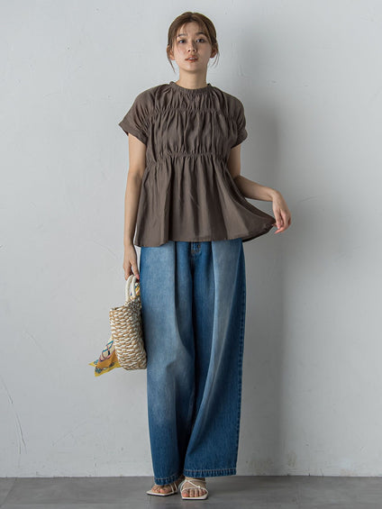 【WEB限定】シルキーシャーリングブラウス≪手洗い可能≫