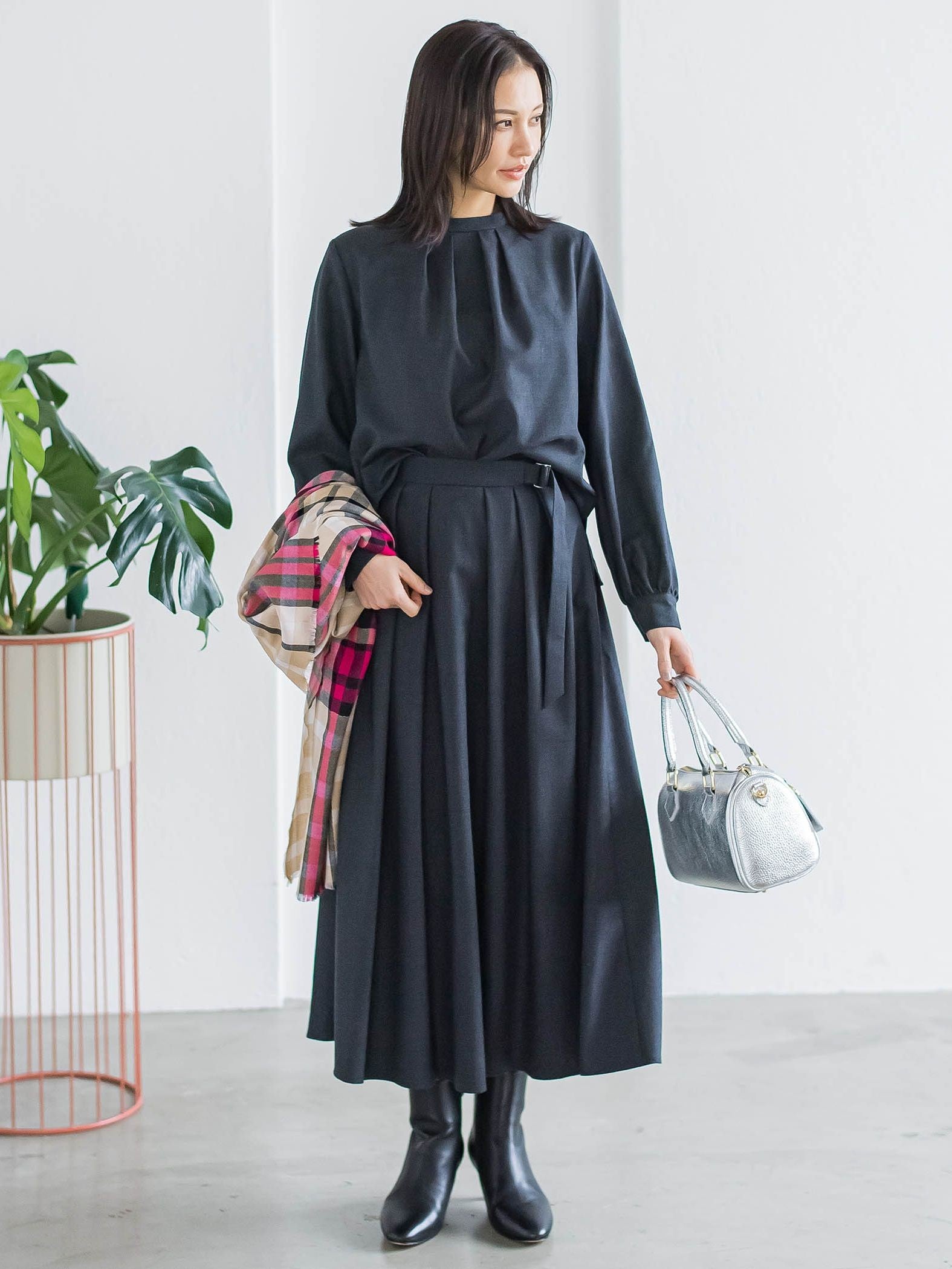 ウールブレンドストレッチフレアスカート≪セットアップ対応/手洗い可能≫