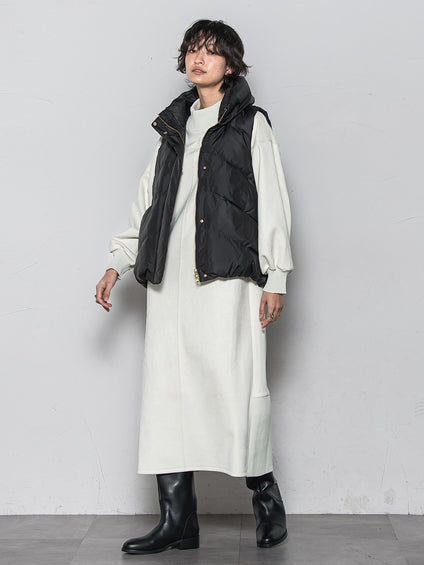 【WEB限定】スウェード×リブモックネックワンピース≪手洗い可能≫