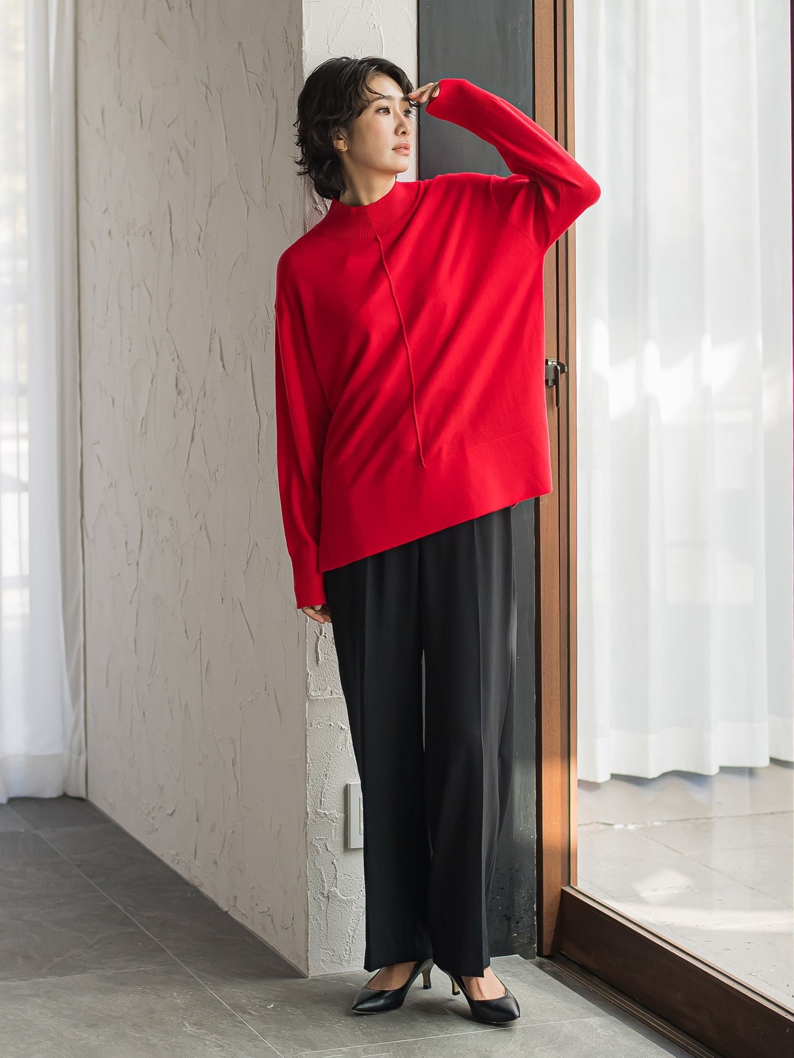 【大きいサイズ】ハイストレッチカルゼワイドパンツ