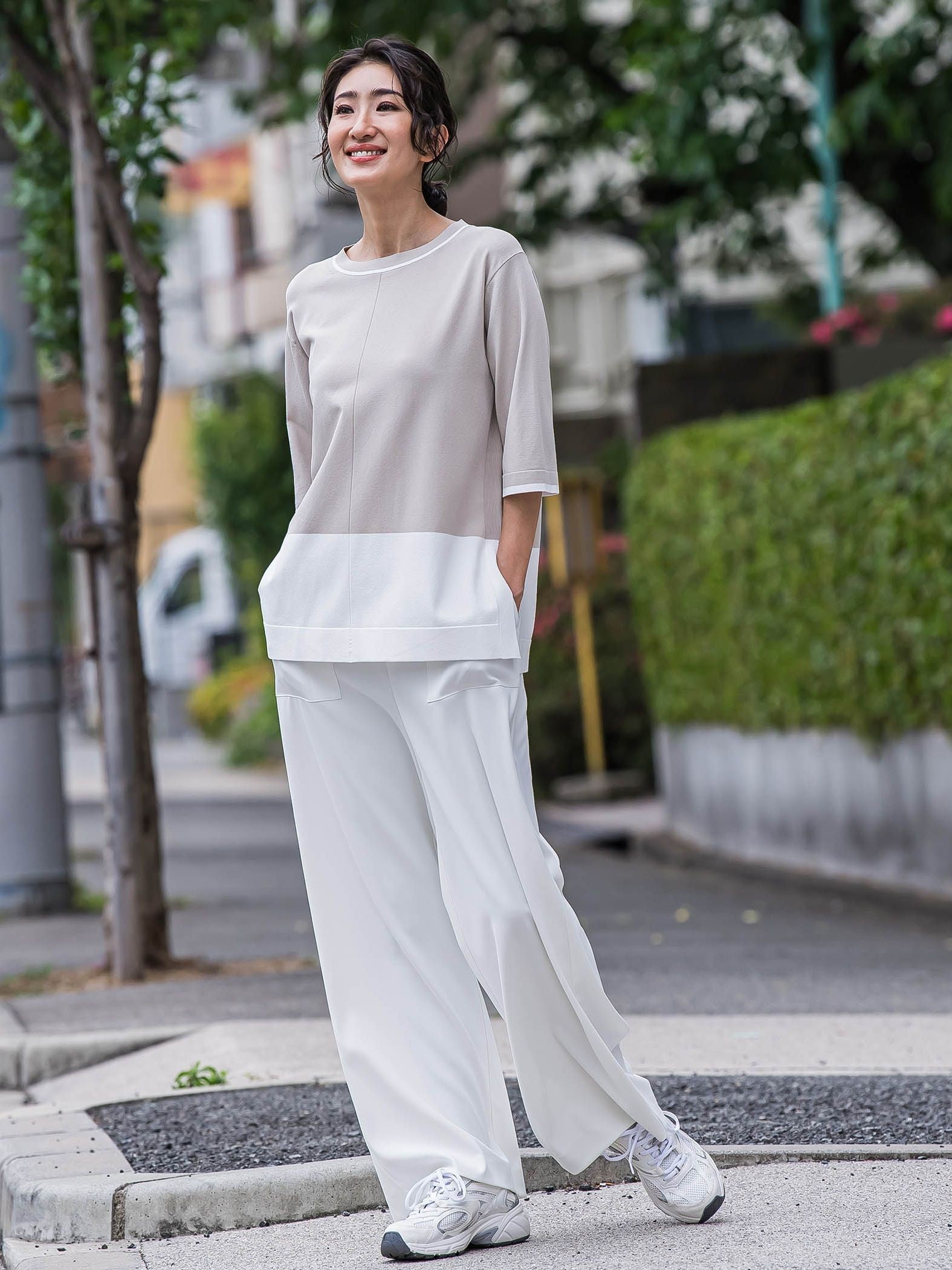 Tシャツ風ニットプルオーバー≪手洗い可能≫