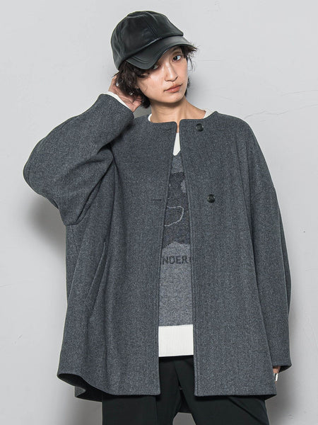 ライトジャージメルトンノーカラーミドルコート