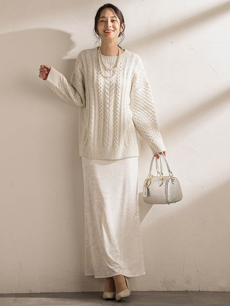 【WEB限定】ケーブル柄編みニット≪洗える≫